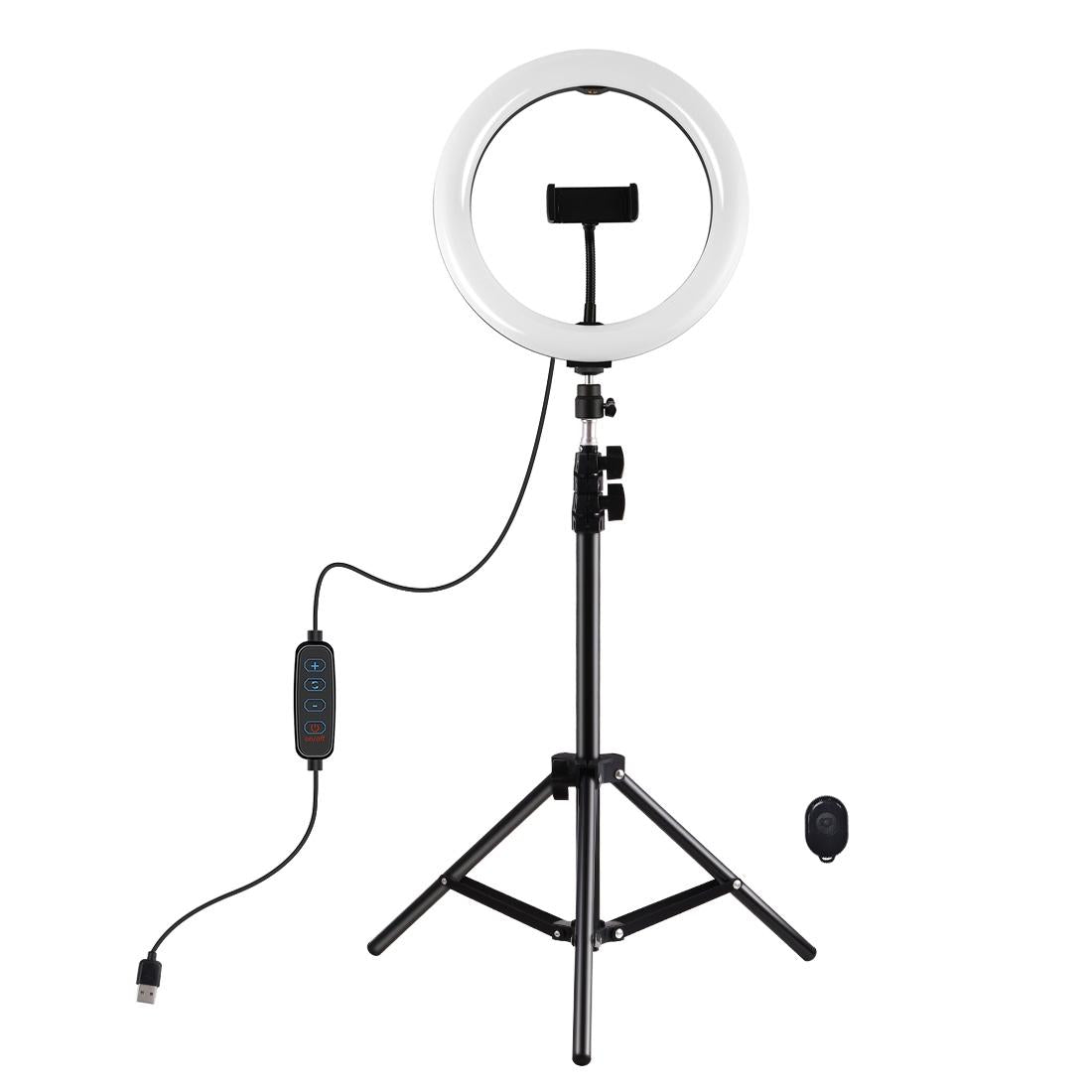 NNEIDS 10.2 Ring Light With Tripod Usb 3 Modes Dual Colour Diffuse Light Phone Clamp with Remote - Black